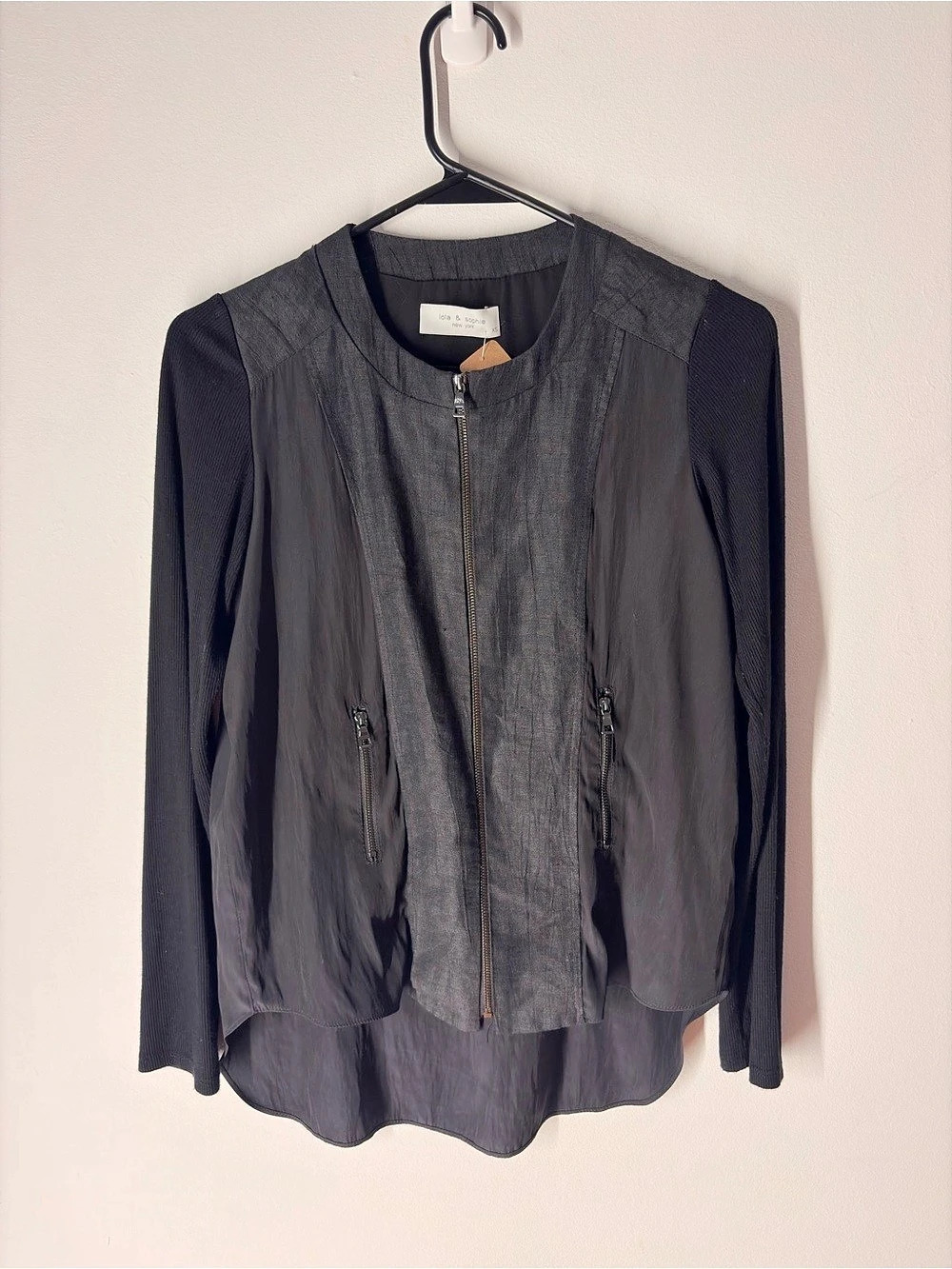 Lola & Sophie Black Linen Blend Zip Jacket XS NWT